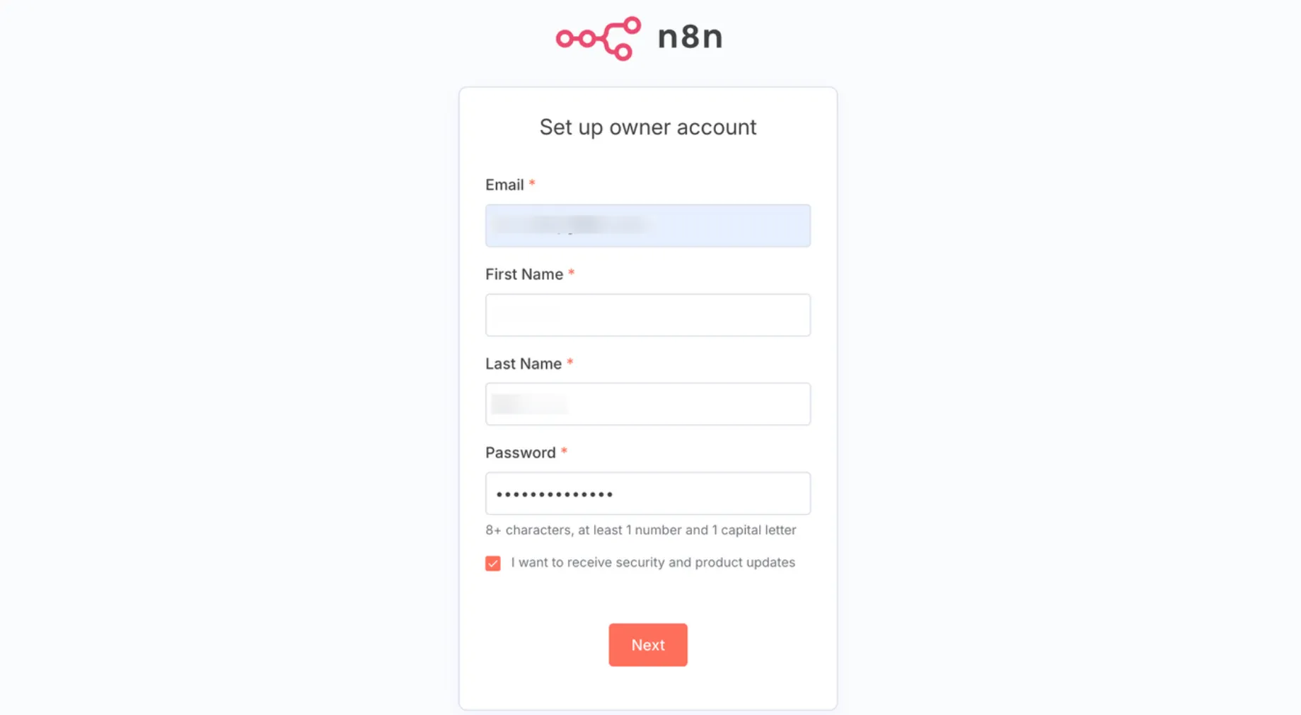 n8n 账户注册页面