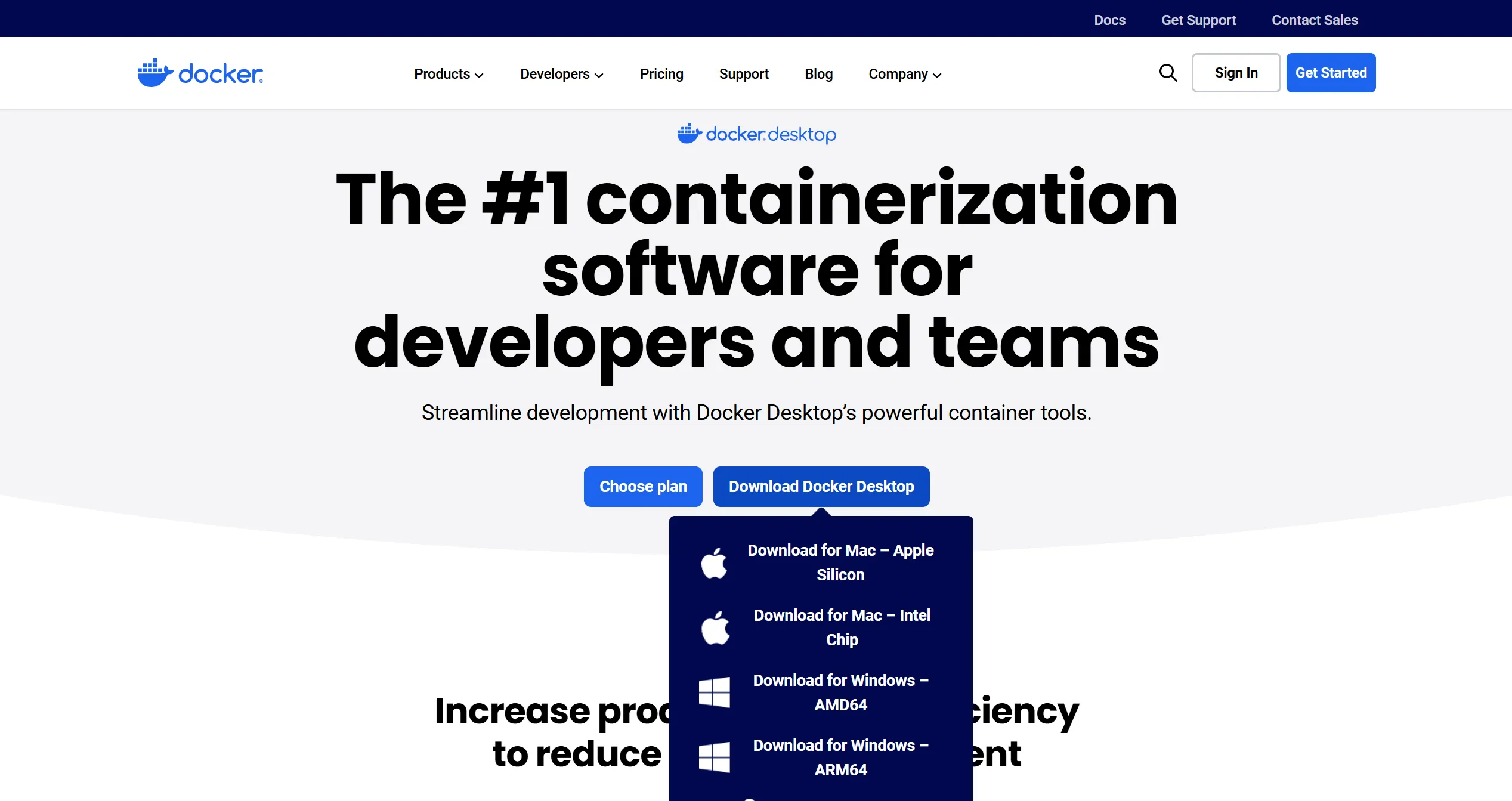 Docker Desktop 官网下载页面